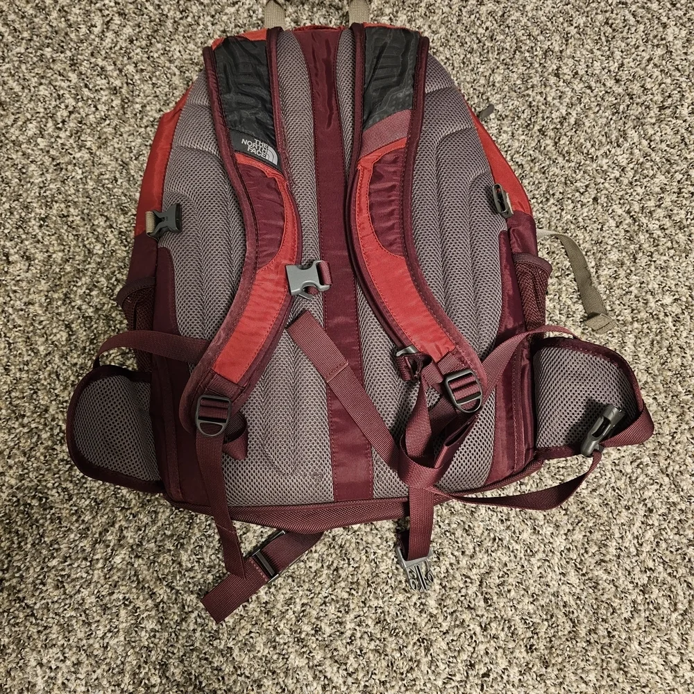The North Face Red and Burgundy Men's Backpack with Monogram